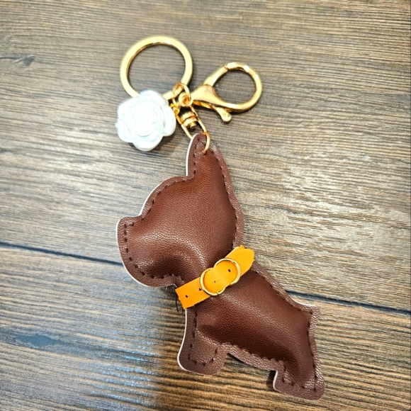 NEW Brown Dog + Flower Bag Charm/Keychain - Picture 1 of 3